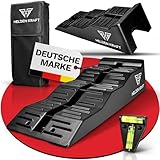 HELDENKRAFT® Auffahrkeile für Wohnmobil [2x Keile inkl. Zubehör] - 3-stufige Ausgleichskeile [bis 10cm] mit Anti-Rutsch-Rillen für Camper, Wohnwagen oder Caravan [bis 13,5 t] - mit Wasserwaag