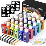 Shuttle Art 30 Textilfarben waschmaschinenfest, Stoffmalfarben waschfest kinder in Flaschen (je 60 ml) mit Pinseln, Vorlagen, wasserfeste Stofffarben für Erwachsene, Kinder auf T-Shirt, Schuhe, J