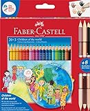 Faber-Castell 201747 - Colour Grip Buntstifte Children of the world, 20 Buntstifte + 3 Stifte mit je 2 Hautfarben Skin Tones, 1 Stück