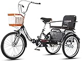 Dreirad für Erwachsene mit 3 Rädern - Fahrrad, Dreirad für Erwachsene, 20 Zoll, Single Speed mit Einkaufskorb und verstellbarer hydraulischer Federgabel für den Rücksitz für Senioren, Frauen, Mä