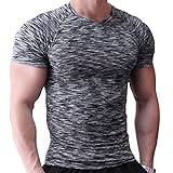 Herren Fest Kompression Grundschicht Kurzarm T-Shirt Bodybuilding Tops Polyester und Spandex Black with Grey XL