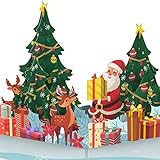 papercrush® Pop-Up Karte Weihnachten - 3D Weihnachtskarte mit Weihnachtsmann und Rentieren für Kinder, Frauen und Männer - Handgemachte Popup Weihnachtsgrußkarte für Freundin, Mutter oder Oma
