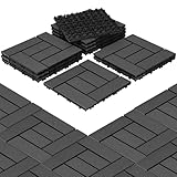 Eulenke WPC Terrassenfliesen 11 Stück, 30x30 cm Terrassendielen für Balkon Boden, KlickTerrassenfliesen, BalkonTerrassenfliesen in Holzoptik, Bodenbelag Wetterfest für Terrasse, für 1 m², Dunkelg