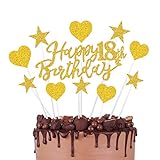 18 Geburtstag Tortendeko Gold, 18. Geburtstagstorte Topper, Kuchen Deko, Cake topper Girlande Herze Sternen Cake-Topper Kuchen Aufsätze für 18 Geburstagdeko, für Mädchen Frauen