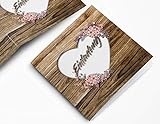 Rustikale Hochzeitskarte – Einladungskarte in Holz-Optik – Vintage Blumen Einladung für deine Hochzeit – Hochzeitseinladungskarte mit Druck und deinem Bild (50)