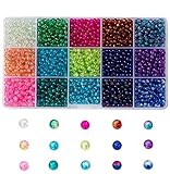 Sadingo Perlen Set Glasperlen Crackle 6mm, 1 Box mit ca. 1000 Armband Perlen, Bunte Armband Bastel Perlen 15 Farben