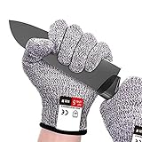 LRWEY Schnittfeste Handschuhe Lebensmittelqualität Level 5 Schutz Sicherheit Küche Schneiden Handschuhe für Fleisch Schneiden und Holzschnitzerei, grau, XS