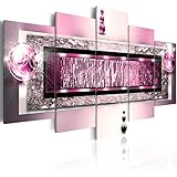 B&D XXL - Wandbilder XXL Abstrakt 200x100cm 5 tlg - Wand Deko Leinwand Bilder Groß Wanddeko Wohnzimmer Schlafzimmer Kunstdrucke - Textur Perlen Struktur silber rosa 020101-215