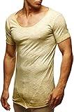 Leif Nelson Herren Sommer T-Shirt Rundhals-Ausschnitt Slim Fit Baumwolle-Anteil Moderner Männer T-Shirt Crew Neck Hoodie-Sweatshirt Kurzarm lang LN6353N Verw. Beige S