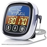 Fleischthermometer Digital Grillthermometer mit Timer Thermometer Küche Bratenthermometer, Temperaturbereich bis 300 °C, Edelstahlsonde aus 304
