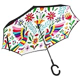 Umgekehrter Regenschirm, Frühling, mexikanischer Vogel, Blume, Blätter, doppelschichtig, umgekehrt, Anti-UV-Regen, winddicht, kopfüber stehend, Auto, Reisen, Outdoor Regenschirme