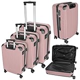 Cepewa Reisekoffer Set Rosegold | 3 Größen 20/24/28 Zoll ABS | Teleskopstange 4 Zwillingsrollen Zahlenschloss | Koffer Kofferset (1 x Kofferset Rose)