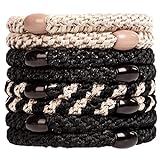 AXEN 8PCS Elastic Hair Tie for Women Girls, Cotton Bands Soft Woven Ponytail Holders for Thick Hair and Curly Hair, Black Series