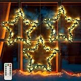 Weihnachtsfenster Sternlichter 3er Pack, Tannennadeln Sternlichter mit Timer Batteriebetrieben, Weihnachtsdekorationen mit Fernbedienungen