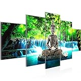 Runa Art - Bilder Buddha Wasserfall 200 x 100 cm 5 Teilig XXL Wanddekoration Design Blau Grün 503551b