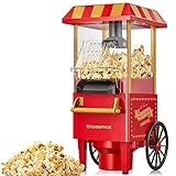 Popcornmaschine Retro, Cozeemax 1200W für Zuhause Popcornmaschine Maker mit Heissluft, Popcorn Machine ohne Fett Fettfrei Ölfrei, Eine-Taste-Operation, Popcorn Popper, Rot