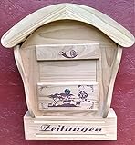DARLUX Runddach Holzbriefkasten Postkasten mit Zeitungsfach Natur