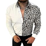 Männer Mode Casual Top Shirt Digitaldruck Knopf Tops Bluse Langarm Shirt Tops Fashion Shirt Echte Seide (White, XL)