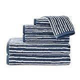 Scott Living Ambrose Handtuch-Set aus 100 % Baumwolle, Hygro-Jacquard, weich und saugfähig, vertikale Streifen, China-Blau, 2 Badetücher, 2 Handtücher und 2 Waschhandtücher