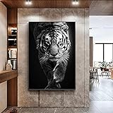 Malerei Dekoration 70x90cm rahmenlos schwarz-weiß Tier Tiger Kunstdruck Bild abstrakte Wohnzimmer Dekoration Malerei Leinwand Poster