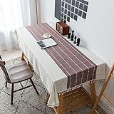 VIVILINEN Tischdecke Rechteckig Stoff Baumwolle Leinen Quaste Design Faltenfrei Waschbar Wiederverwendbar für Küche Esstischdekoration(140 x 180cm)