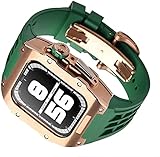 CNHKAU Edelstahlgehäuse, Fluoroelastomer-Band, Mod-Kit, für Apple Watch SE 8 7 45 mm 44 mm, Metallrahmen, Gummiarmband, Uhrenzubehör, für iWatch 6 5 4 SE Watch Ersatzteile, 45 mm, Achat