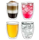 Creano Thermogläser doppelwandig 250ml „DG-Hoch“, 4er Set, große doppelwandige Gläser aus Borosilikatglas, Kaffeegläser, Teegläser, Latte Macchiato Gläser