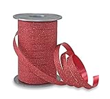 PRÄSENT 18509-609 Poly Glitter Ringelband rot, 100 m leicht kräuselndes Geschenkband, 10 mm Breite, Dekoband zum Basteln & Einpacken von Geschenken, für Festliche Anlässe, 100-m-Spule Meter