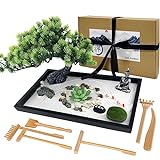 LuXianYS Zen Garten Set, 12x8 Zoll Zen Steine Garden für den Schreibtisch, Premium Japanisches Zen Sand Garten Miniatur Geschenk Set, Zen-Ornament für zu Hause, Meditation Gifts