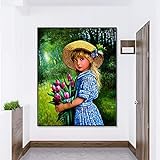 GUUTOP DIY Acryl Digital gemalt Hand gezeichnete Mädchen baut Ölgemälde Eule auf Leinwand Moderne Wandkunst Bild für Wohnkultur-Rahmen