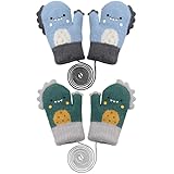 Firtink Baby Kleinkind Winter Handschuhe Unisex Baby Fäustlinge Cartoon Fausthandschuh Fäustlinge auf Schnur Warme Gestrickte Fäustlinge für Baby Mädchen Jungen(0-2Y Blau und Grün)