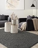 the carpet Foxy Shaggy Teppich - Hochflor Teppich Wohnzimmer & Schlafzimmer - Waschbar & rutschfest - Anthrazit 120 x 170 cm