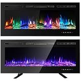M.C.Haus Elektrokamin mit Touchscreen und bunter Glasscheibe zum Einsetzen der Flamme - Wandheizung - Fernbedienung mit Glas und Holzscheite - 900/1800 W (102 cm), Schw