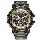 SMAEL Herren Uhren Digitaluhr Männer Militär Sportuhr Nachtleuchtende Wasserdicht Armbanduhren Mann Multifunktions Digital Uhr,Black Gold