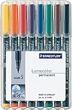 Folienstift Lumocolor S permanent, 8er Box, grün, rot, blau, schwarz, orange, braun, gelb, violett