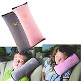 2 Stück Gurtpolster Schlafkissen Nackenstütze für Kinder, Auto Sicherheitsgurt Autositz Kopfkissen Gürtel Pillow Schulterschutz (Grau & Rosa)