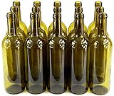 MADE IN ITALY 15 STK. 750ml Weinflasche Olivgrün Leere Glasflasche Likör Wein mit Korken neu