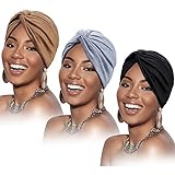 3 Stücke Kopfwickel für Frauen Soft Vorgebunden Knot Mode Plissee Turban Kappe Mütze Schlafhut, 3 Farben