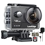 LeadEdge A20 Action Cam Actionkamera 4K/30FPS 20MP Externes Mikrofon WiFi Anti-Shake Bildstabilisator Helmkamera 40M 2,0 IPS 2.4G Fernbedienung 2 Akkus