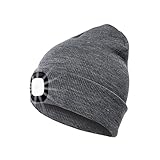 INHDBOX LED Mütze Kappe, Strickmütze mit USB Nachladbare Licht, Beleuchtung und blinkende Warnungs-Arten 4 LED, einfache Installation Scheinwerfer-Mütze, Unisex-Winterwärmer-Strickkapp