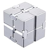 N\C Fidget Cube Aluminum Alloy Pocket Finger Cube Folding Relieve Stress and Anxiety Durable and Easy to Carry (Silver)