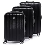 FERGÉ Kofferset Hartschale 3-teilig Toulouse Trolley-Set - Handgepäck 55 cm, L und XL 3er Set Hartschalenkoffer Roll-Koffer 4 Rollen 100% ABS schwarz