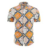 Strandshirt Herren Persönlichkeit Druck Sommer Männer Hawaii Hemd Slim Fit Modern Kurzarm Shirt Mode Knopfleiste Causal Urlaub Sportshirt J-10 L