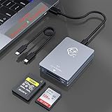 CFexpress Typ A und SD Dual-Slot Kartenleser, USB 3.1 Gen 2 10Gbps CFexpress Reader, tragbarer CF Express Kartenleser inklusive USB C auf USB A/C Kabel, kompatibel mit Windows/Mac/Linux/Android