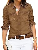 Roskiky Bluse Damen Jeanshemd Damen Oberteile Damen Herbst Damen Tunika Jeanshemd Damen Damen Shirt Baumwolle Mandelbraun L