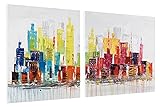 KunstLoft® Acryl Gemälde 'City of Lights' 120x60cm | original handgemalte Leinwand Bilder XXL | Skyline Bunt Modern Bunt | Wandbild Acrylbild Moderne Kunst mehrteilig mit Rahmen