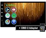 Tristan Auron Android 10 Autoradio mit Bluetooth Mirrorlink GPS + OBD 2 Box I 2GB + 32GB I Android Auto 7 Zoll Touchscreen WiFi Navi Freisprecheinrichtung DAB OBD ​- Doppel Din 2Din BT2D7018A