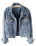CYSTYLE Damen Jeansjacke Übergangsjacke Leichte Jacke Denim Casual mit Perle (EU M=ASIA XL)