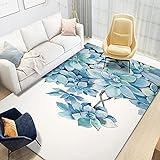 QWFDAQ Teppich Weiße und Blaue Blumen Teppich Wohnzimmer 80 x 160 cm Carpet- Teppich I Wohnzimmer Kinderzimmer Schlafzimmer Flur Läufer I rutschfeste Unterseite
