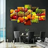 Bilder Frisches Obst Gemüse 150x80cm Vlies Leinwand Bild XXL Format Wandbilder Wohnzimmer modern Deko Kunstdrucke Wanddekoration Leinwandbild 5 Teilig Bild auf Leinwand